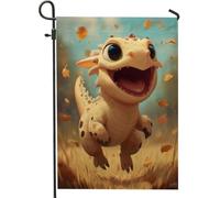 Drapeau de jardin en forme de dragon ludique, créature mignonne jaune, bannière saisonnière joyeuse pour la maison, drapeau de cour double face en toile de jute pour fête d'automne, 30,5 x 45,7 cm
