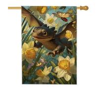Drapeau de jardin en forme de dragon mignon pour printemps, été, jonquille, fleurs, papillon, bannière de décoration extérieure, drapeau de cour double face, décoration saisonnière de pelouse, 71,1 x