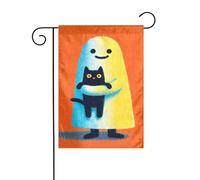 Drapeau de jardin en forme de fantôme mignon tenant un chat noir dans les bras - 30 x 45 cm - Vertical double face - Décoration extérieure de ferme