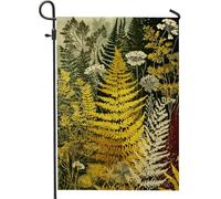 Drapeau de jardin en forme de fougère d'automne, feuilles botaniques jaunes, drapeau de décoration d'intérieur, drapeau de cour double face en toile de jute pour décoration de pelouse, design festif