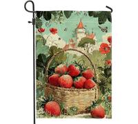 Drapeau de jardin en forme de fraises d'été, bannière de décoration extérieure en toile de jute double face, 30,5 x 45,7 cm