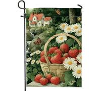 Drapeau de jardin en forme de fraises d'été, bannière double face en toile de jute pour décoration de pelouse, 30,5 x 45,7 cm