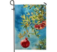 Drapeau de jardin en forme de grenade d'été, bannière de décoration d'intérieur avec feuilles de fruits rouges, drapeau double face en toile de jute, décoration de pelouse, 30,5 x 45,7 cm