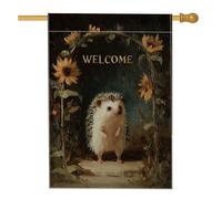 Drapeau de jardin en forme de hérisson de bienvenue, décoration de tournesol de style vintage, bannière double face en toile de jute pour décoration de pelouse extérieure de printemps, 71 x 101,6 cm