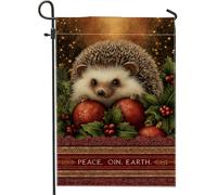 Drapeau de jardin en forme de hérisson, décoration de Noël fantaisie, en toile de jute rouge houx, double face, petit drapeau de jardin pour extérieur, pelouse, porche, terrasse, entrée, 30,5 x 45,7