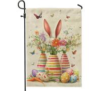 Drapeau de jardin en forme de lapin de Pâques, décoration florale pour printemps, drapeau de cour décoratif double face, décoration de pelouse extérieure de vacances, 30,5 x 45,7 cm