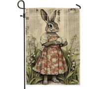 Drapeau de jardin en forme de lapin de Pâques - Décoration florale vintage - Drapeau double face en toile de jute pour décoration de pelouse extérieure - Décoration saisonnière de vacances - 30,5 x