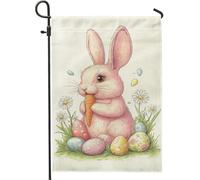 Drapeau de jardin en forme de lapin de Pâques, drapeau de jardin décoratif double face, décoration de pelouse extérieure de vacances, décoration d'œufs floraux mignons, 30,5 x 45,7 cm