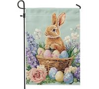 Drapeau de jardin en forme de lapin de Pâques, drapeau décoratif de printemps de couleur pastel, œufs de lapin, décoration de cour de vacances, bannière saisonnière en tissu double face pour