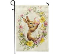 Drapeau de jardin en forme de lapin de Pâques, drapeau décoratif floral coloré, bannière saisonnière double face, lapin mignon décoration d'intérieur pour décoration de pelouse extérieure de printemps