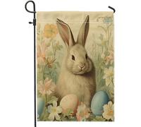 Drapeau de jardin en forme de lapin de Pâques élégant fleur sauvage française fleur joli animal beige lin mini lourd épais maison fête intérieur extérieur patio boîte aux lettres pelouse extérieur