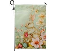 Drapeau de jardin en forme de lapin de Pâques et de printemps, lapin et œufs de couleur pastel, drapeaux de décoration extérieure de cour, décoration florale double face pour décoration de fête de