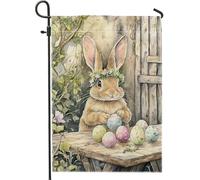 Drapeau de jardin en forme de lapin de Pâques, œufs de couleur pastel, décoration de cour printanière, drapeau en tissu double face pour décoration de pelouse de vacances en plein air, 30,5 x 45,7 cm