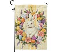 Drapeau de jardin en forme de lapin de Pâques, œufs de couleur pastel, décoration florale printanière, drapeau de cour double face, décoration de pelouse extérieure festive 30,5 x 45,7 cm