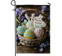 Drapeau de jardin en forme de lapin de Pâques, œufs de couleur pastel et lapin, drapeaux de jardin, double face, décoration de pelouse extérieure pour les vacances de printemps, 30,5 x 45,7 cm