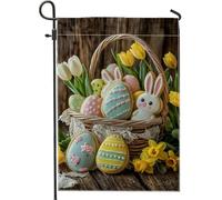 Drapeau de jardin en forme de lapin de Pâques, œufs de couleur pastel, fleurs de décoration d'intérieur, drapeau de cour, double face, toile de jute, décoration de pelouse extérieure 30,5 x 45,7 cm