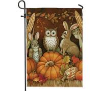 Drapeau de jardin en forme de lapin - Décoration d'automne - Motif animaux de la forêt marron - Double face - Pour maison, cour, Thanksgiving - Décoration de pelouse extérieure - 30,5 x 45,7 cm