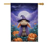 Drapeau de jardin en forme de lapin d'Halloween, lapin mignon violet avec citrouilles, bannière double face en toile de jute pour fête d'automne, décoration de pelouse, 71 x 101,6 cm