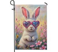 Drapeau de jardin en forme de lapin, fleurs fantaisistes printanières, lunettes printanières, pêche, toile de jute double face, drapeaux extérieurs décoratifs pour extérieur, terrasse, pelouse, porche