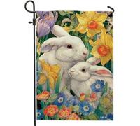 Drapeau de jardin en forme de lapin, jonquille fantaisie, crocus, jaune, double face, en toile de jute, drapeaux décoratifs pour extérieur, porche, pelouse, terrasse, 30,5 x 45,7 cm