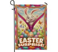 Drapeau de jardin en forme de lapin, œufs de Pâques amusants, papillons, pêche vive double face, en toile de jute décorative pour extérieur, pelouse, porche, terrasse, entrée, 30,5 x 45,7 cm