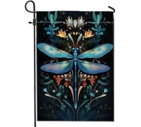 Drapeau de jardin en forme de libellule bleue, bannière florale vibrante pour décoration d'intérieur, panneau de jardinage double face, décoration de pelouse d'été 30,5 x 45,7 cm