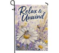 Drapeau de jardin en forme de libellule, chrysanthème botanique, lavande, violet, double face, en toile de jute, drapeaux décoratifs pour extérieur, porche, pelouse, terrasse, 30,5 x 45,7 cm