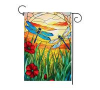 Drapeau de jardin en forme de libellule de printemps et d'été - 30,5 x 45,7 cm - Double face - Rustique - En toile de jute - Décorations extérieures