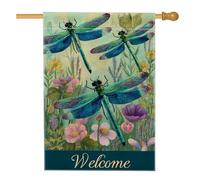 Drapeau de jardin en forme de libellule, insecte bleu coloré, décoration extérieure pour le printemps et l'été, décoration de la maison, drapeau de cour en tissu double face, 71 x 101 cm