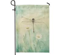 Drapeau de jardin en forme de libellule pour printemps et été, aquarelle verte, insecte vert, bannière de décoration de pelouse, décoration d'intérieur double face pour fête en plein air, 30,5 x 45,7