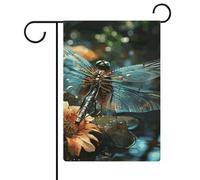 Drapeau de jardin en forme de libellule volant sur l'étang - 30,5 x 45,7 cm - Drapeau extérieur double face - Drapeau de cour d'été - Drapeau floral de bienvenue - Décorations de jardin saisonnières