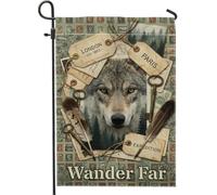 Drapeau de jardin en forme de loup - Aventure vintage - Aventure - Vert - Double face en toile de jute - Petit drapeau de jardin pour extérieur, terrasse, pelouse, porche, entrée, camping - 30,5 x