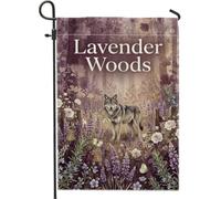 Drapeau de jardin en forme de loup, fleurs de lavande rustiques, violettes d'automne, drapeaux décoratifs double face en toile de jute pour extérieur, pelouse, porche, terrasse, entrée, 30,5 x 45,7 cm