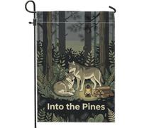 Drapeau de jardin en forme de loup, lanterne rustique en toile de jute verte d'automne double face pour extérieur, terrasse, pelouse, porche, entrée, camping, 30,5 x 45,7 cm
