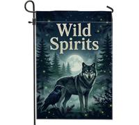 Drapeau de jardin en forme de loup, nature mystique corbeau lune, automne bleu foncé, drapeaux décoratifs double face en toile de jute pour extérieur, terrasse, pelouse, porche, entrée, camping, 30,5