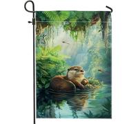 Drapeau de jardin en forme de loutre, bannière de décoration extérieure verte, drapeau double face pour pelouse et terrasse, décoration saisonnière de la vie sauvage, cour, 30,5 x 45,7 cm