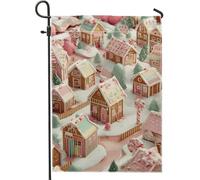 Drapeau de jardin en forme de maison en pain d'épices, sapin de Noël fantaisie, arbre de Noël, pêche, toile de jute, double face, petit drapeau de jardin pour extérieur, terrasse, pelouse, porche