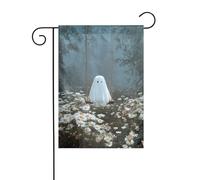 Drapeau de jardin en forme de marguerites - Motif fantôme mignon sur une balançoire - 30 x 45 cm - Double face - Décoration extérieure de ferme