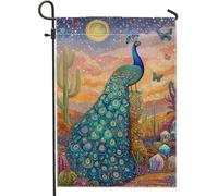 Drapeau de jardin en forme de paon coloré - Bannière de décoration d'intérieur - Double face en toile de jute - Décoration de pelouse d'été - Parfait pour les festivals et les fêtes - 30,5 x 45,7 cm