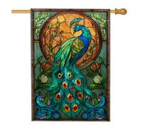 Drapeau de jardin en forme de paon coloré - Bannière de décoration d'intérieur en verre teinté - Drapeau double face pour décoration de pelouse - 71 x 101 cm