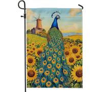 Drapeau de jardin en forme de paon coloré, bannière décorative bleu vif et vert, art double face pour pelouse extérieure de printemps, décoration festive de la maison, 30,5 x 45,7 cm