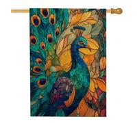 Drapeau de jardin en forme de paon coloré, décoration bleu vif et vert pour la maison de printemps et d'été, bannière double face de style vitrail pour décoration de pelouse extérieure, 71 x 101,6 cm