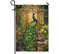Drapeau de jardin en forme de paon coloré, décoration florale extérieure, drapeau double face pour printemps et été, pour décoration de maison, œuvre d'art de jardin élégante, parfait pour les