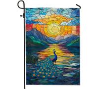 Drapeau de jardin en forme de paon, design coloré en verre teinté pour décoration extérieure de printemps et été, drapeau de cour double face vibrant pour pelouse, vacances, décoration de fête, 30,5 x