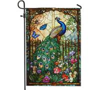 Drapeau de jardin en forme de paon vif, drapeau floral tropical coloré pour décoration extérieure, décoration de jardin saisonnière pour la maison, drapeau de cour double face, 30,5 x 45,7 cm