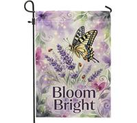 Drapeau de jardin en forme de papillon, aquarelle florale, lavande, coccinelle, violet, toile de jute double face, drapeaux décoratifs pour extérieur, porche, pelouse, terrasse, 30,5 x 45,7 cm