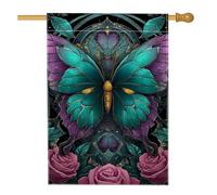Drapeau de jardin en forme de papillon, bannière florale bleu sarcelle et violet, drapeau double face pour décoration de jardin printemps/été, 71 x 101,6 cm