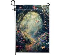 Drapeau de jardin en forme de papillon enchanté pour le printemps et l'été, bannière florale colorée pour décoration d'intérieur, décoration de pelouse extérieure double face pour les vacances, les