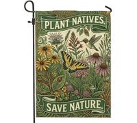 Drapeau de jardin en forme de papillon, fleur botanique naturelle, colibri, vert d'été, drapeaux décoratifs double face en toile de jute pour extérieur, terrasse, pelouse, porche, entrée, camping