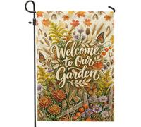 Drapeau de jardin en forme de papillon, fleur botanique rustique et feuille d'orange d'automne double face en toile de jute décorative pour extérieur, terrasse, pelouse, porche, entrée, camping, 30,5